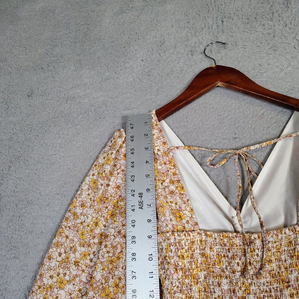 Sincerely Jules Dress Womens XL Yellow Floral Smocked Ruffle Long Sleeve Cottage - Picture 6 of 14